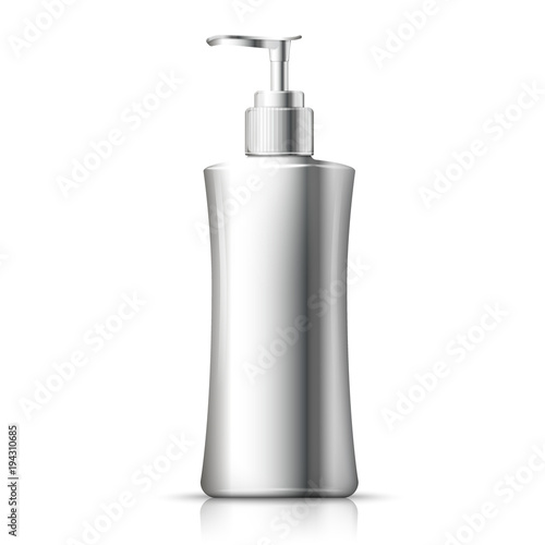 Vector 3d realistic aluminum bottle with pump cap