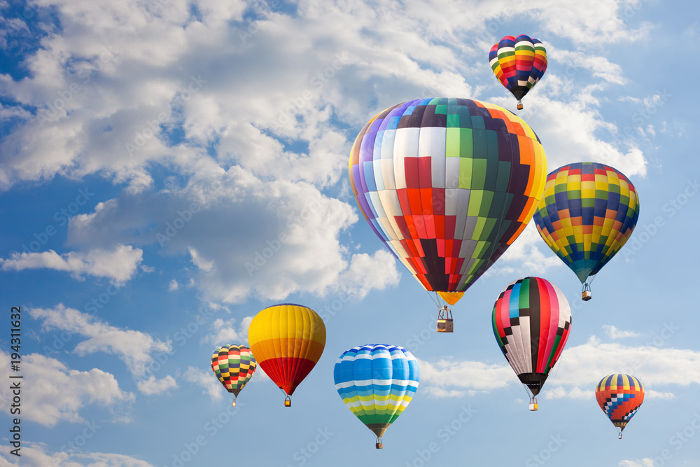 Fototapeta premium Colorful hot air balloon fly over the blue sky