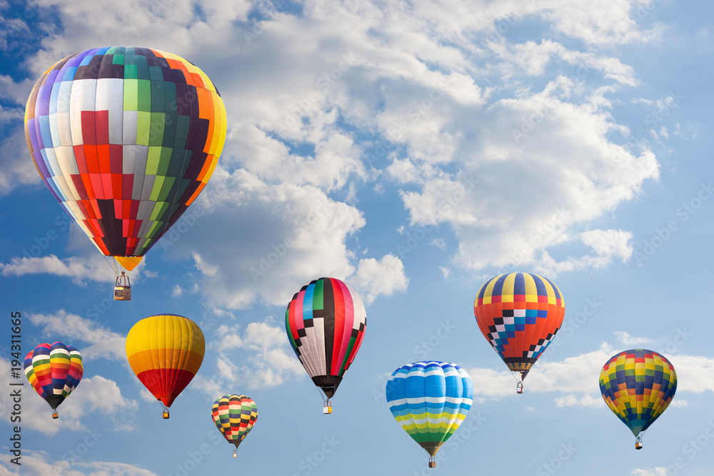 Fototapeta premium Colorful hot air balloon fly over the blue sky