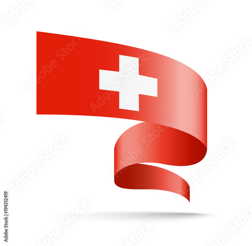 Switzerland flag in the form of wave ribbon.