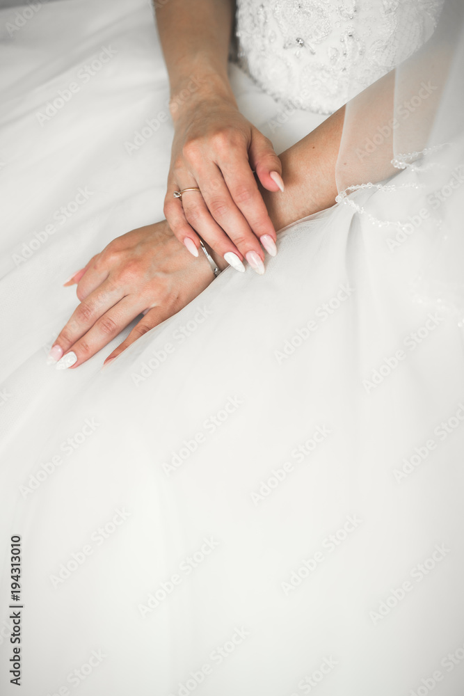 Portrait of beautiful bride with fashion veil at wedding morning Portrait of beautiful bride with fashion veil at wedding morning