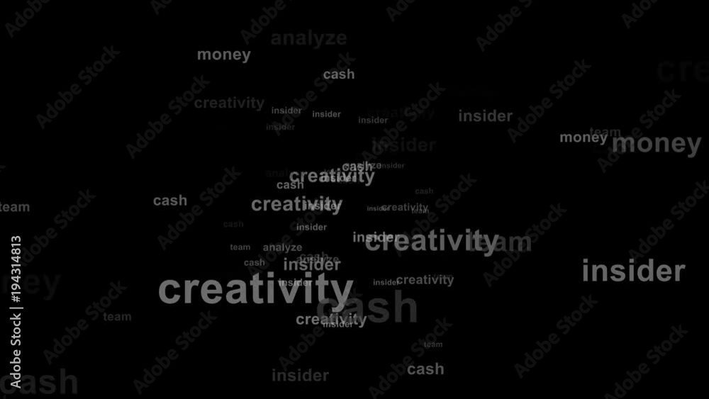 animated tag cloud - word cloud - text array (business branch) black background