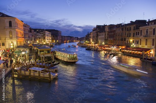 Grand Canal in Venice, Italy. Night scene from Rialto Bridge