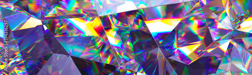 3d render, abstract crystal background, iridescent texture, macro panorama, faceted gem, wide panoramic polygonal wallpaper
