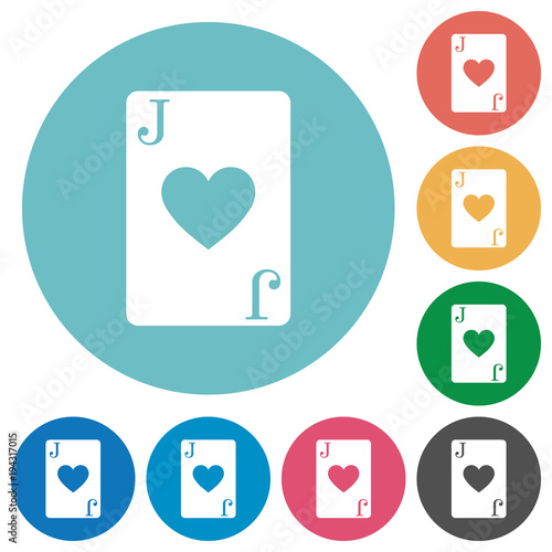 Jack of hearts card flat round icons