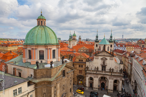View of old city with The Church of St. Francis, Klementinum, Prague, Czech Republic