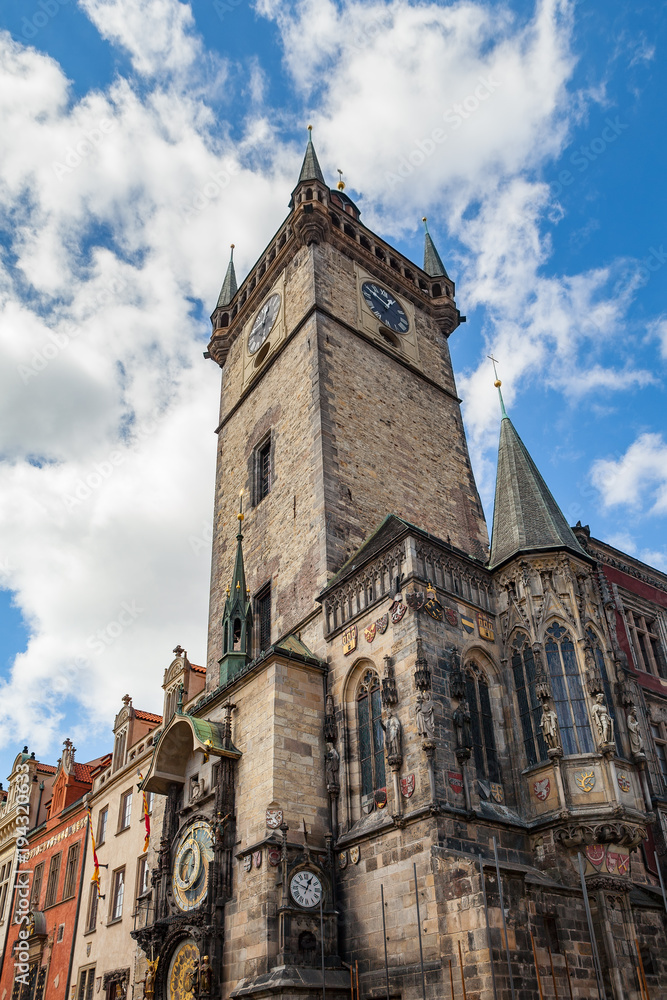 Prague Astronomical Clock tower (Orloj) in the Old Town of Prague, Tyn Church