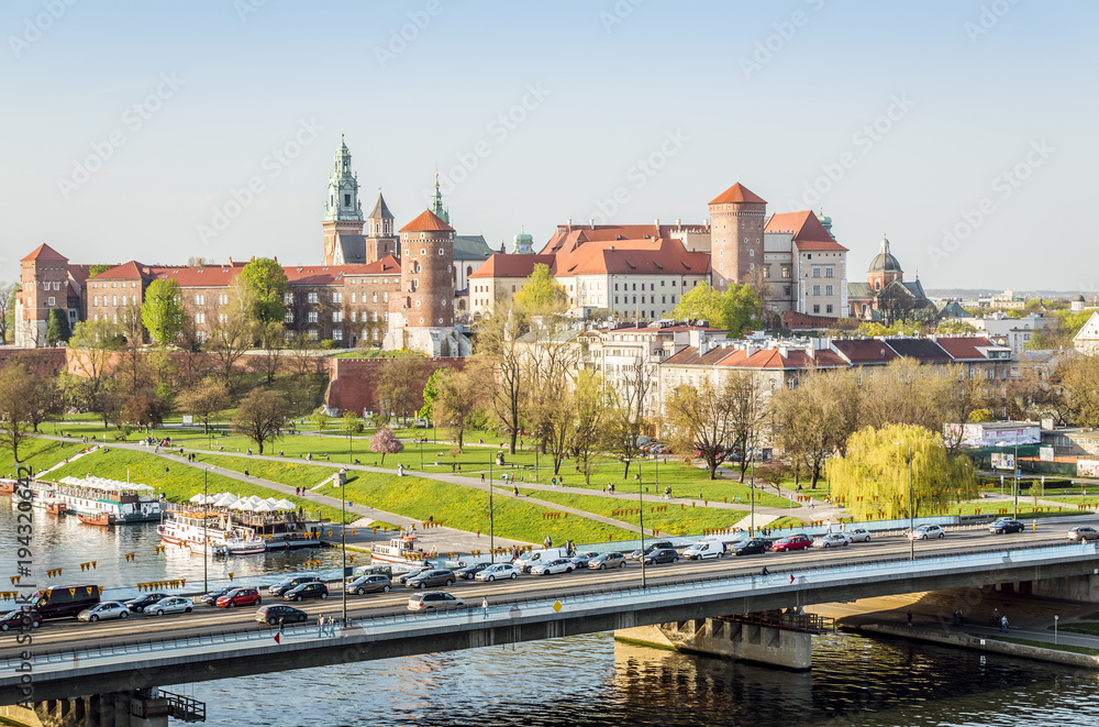 Wawel castle beautifully located in the heart of Krakow, Poland