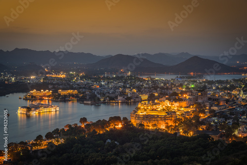 Aerial view of City Palace. Udaipur, Rajasthan, India