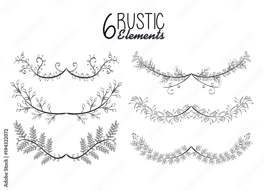 rustic set wreaths icons vector illustration design