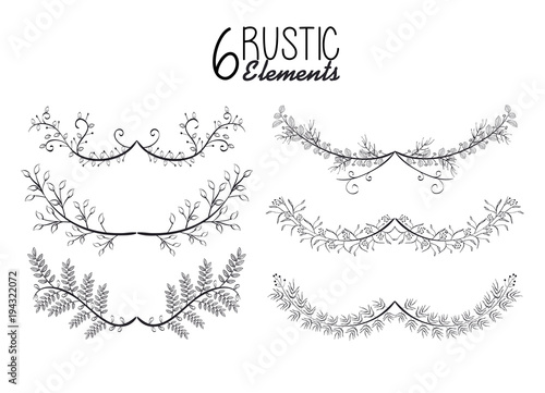 rustic set wreaths icons vector illustration design