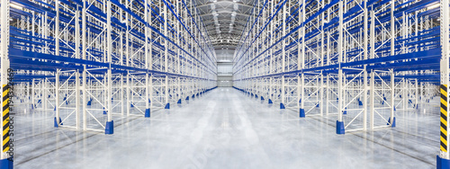 New huge distribution warehouse with high empty shelves