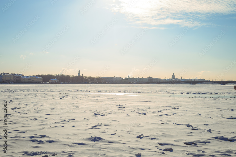 the Neva embankment in St. Petersburg in the winter the Neva embankment in St. Petersburg in the winter