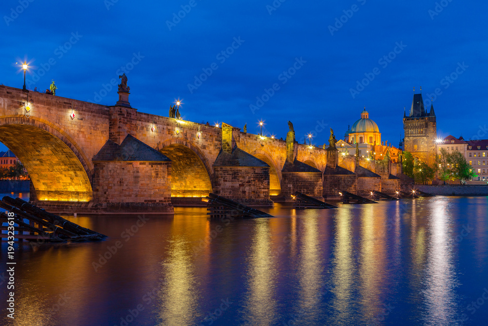 Night and illuminated Charles Bridge, Prague, Czech Republic Night and illuminated Charles Bridge, Prague, Czech Republic