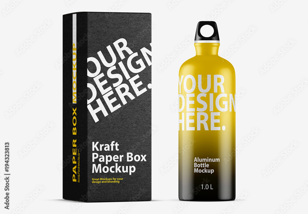 Metal Sport Bottle with Cardboard Box Mockup 1 Stock Template | Adobe Stock