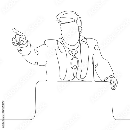 Continuous one single line drawn character politics of business coach speaking before audience. Political meeting, speech.