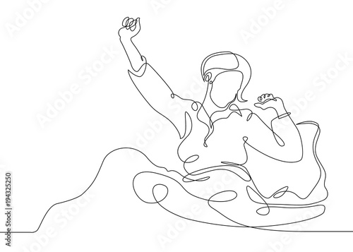 Continuous single line drawn character girl woman in bed wakes up in the morning