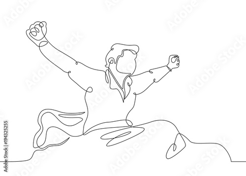 Continuous single line drawn character in bed wakes up in the morning