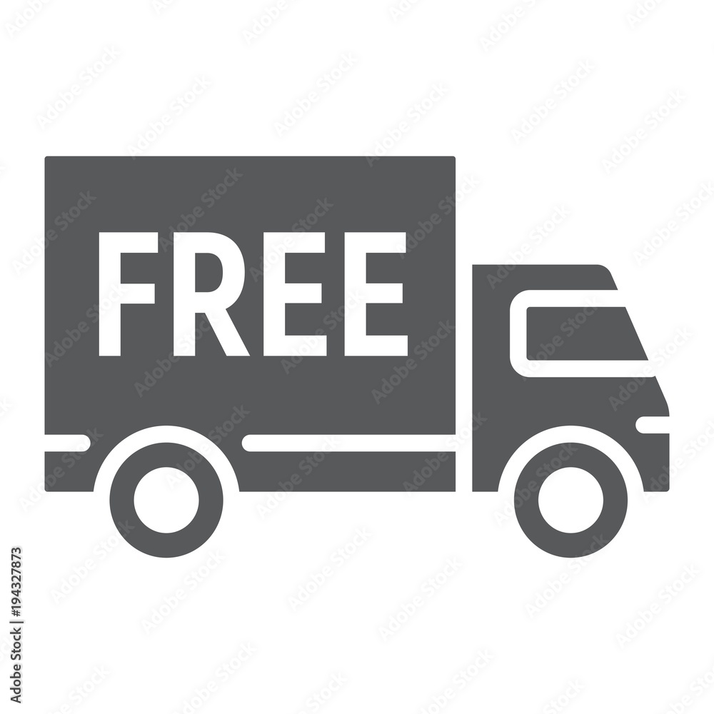 Free delivery glyph icon, e commerce and marketing, truck service sign vector graphics, a solid pattern on a white background, eps 10. Free delivery glyph icon, e commerce and marketing, truck service sign vector graphics, a solid pattern on a white background, eps 10.