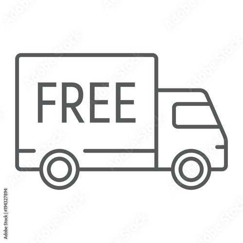 Free delivery thin line icon, e commerce and marketing, truck service sign vector graphics, a linear pattern on a white background, eps 10.