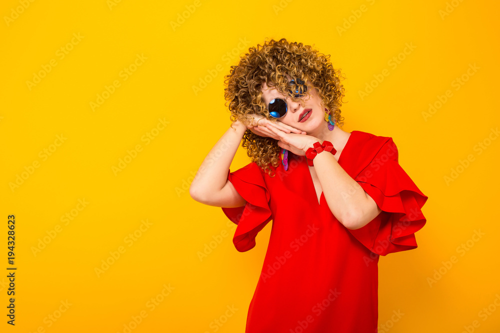 Attractive woman with short curly hair Attractive woman with short curly hair