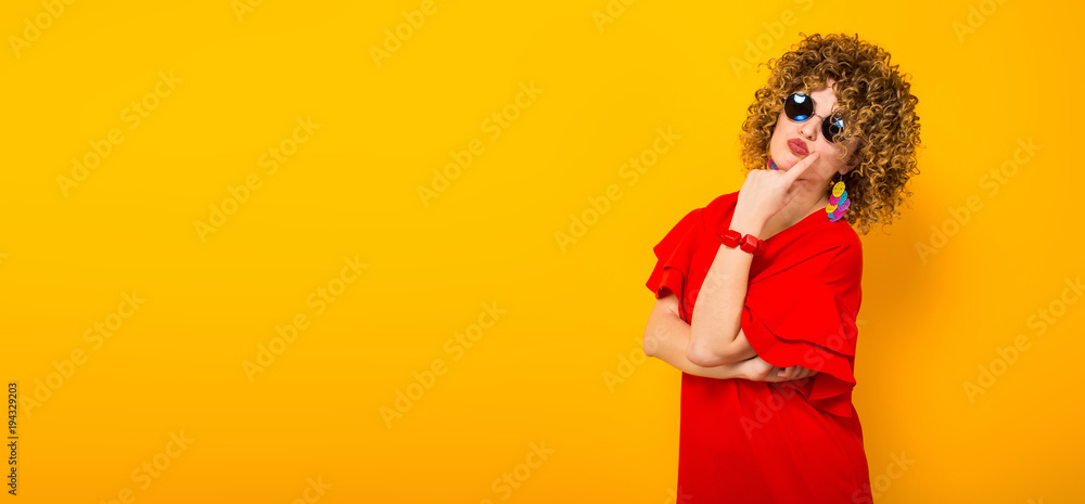 Attractive woman with short curly hair Attractive woman with short curly hair