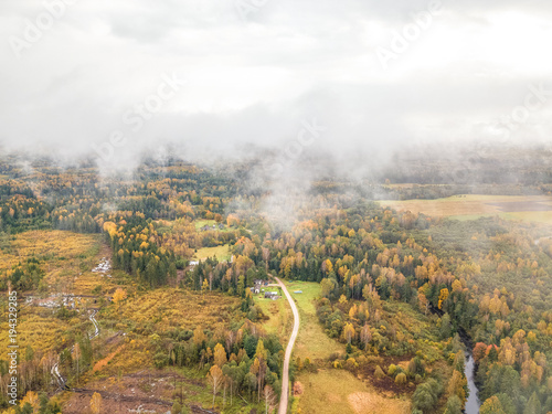 Aerial of North European countryside on a cloudy day photo