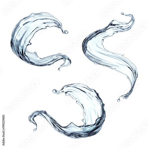 Fototapeta 3d render, clean and clear water splash, wave, pure liquid clip art, isolated on