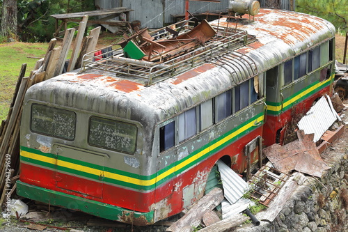 Ruined old bus-Highest Point Philippine Highway System-Halsema Highway. Atok-Benguet province-Philippines. 0244 photo