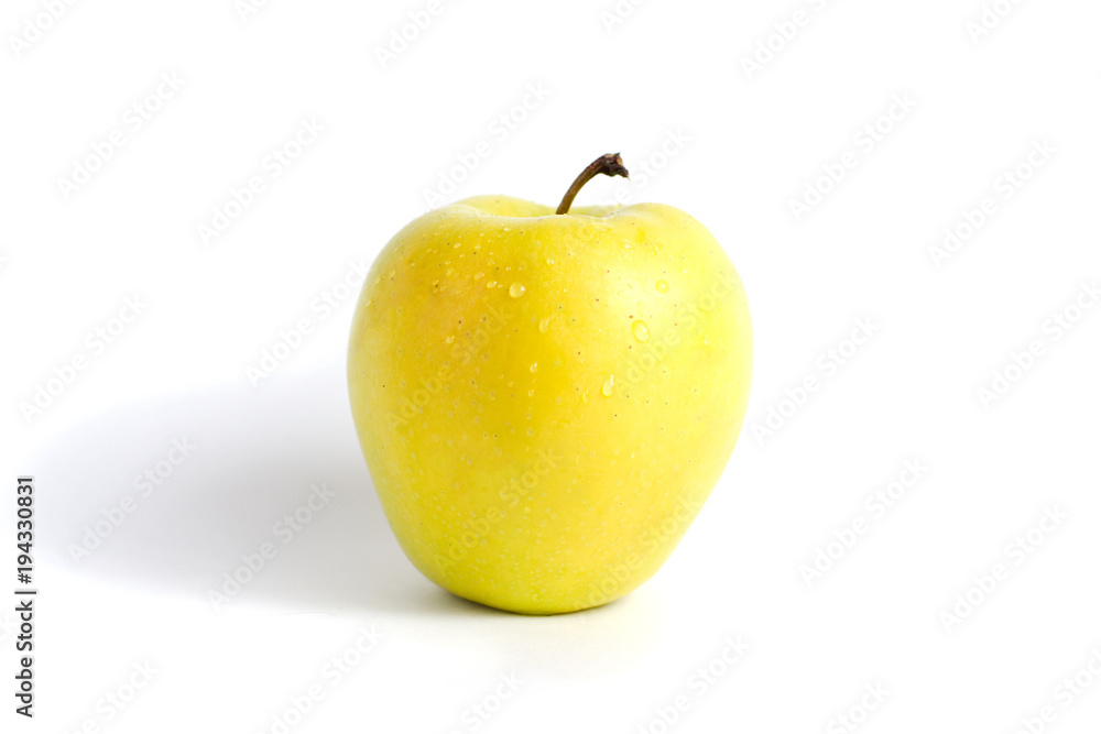 Green-yellow apple isolated on white background. Apple variety Golden. Green-yellow apple isolated on white background. Apple variety Golden.