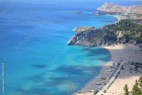 The beach of Tsambika, a beautiful view from the monastery of Tsambika. Rhodes, Greece