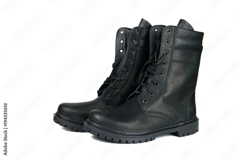 .Black army boots. Isolated .Black army boots. Isolated