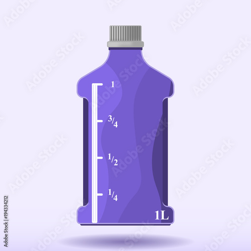 Vector image of a plastic bottle with a measuring scale of one liter. Pattern with a shadow from a bottle