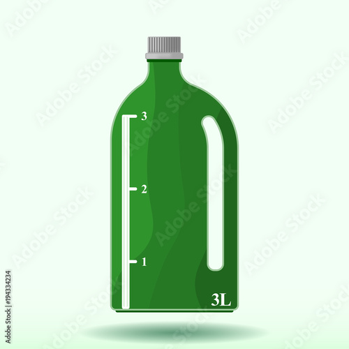 Vector image of a plastic bottle with a measuring scale of three liters. Pattern with a shadow from a bottle