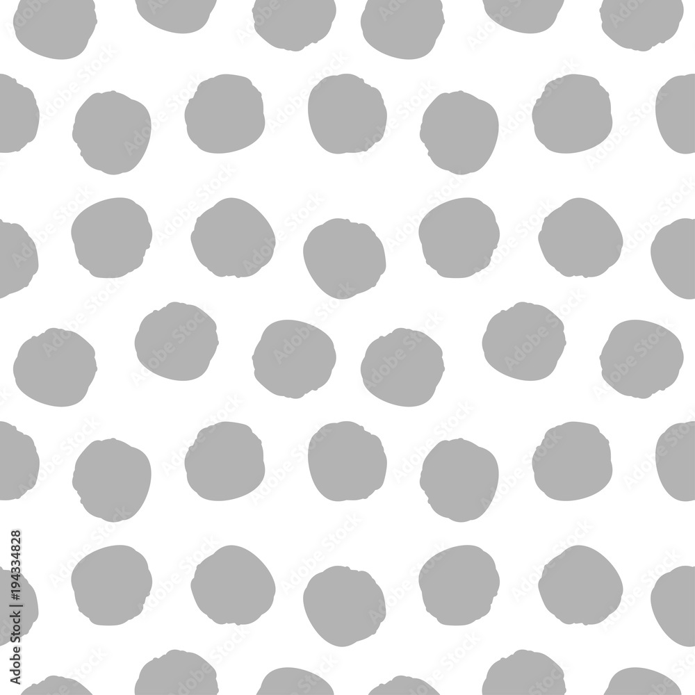 Grey dots seamless pattern. Cute background. Design for fabric, wrapping paper, sites, cards. Monochrome texture with dots or circles