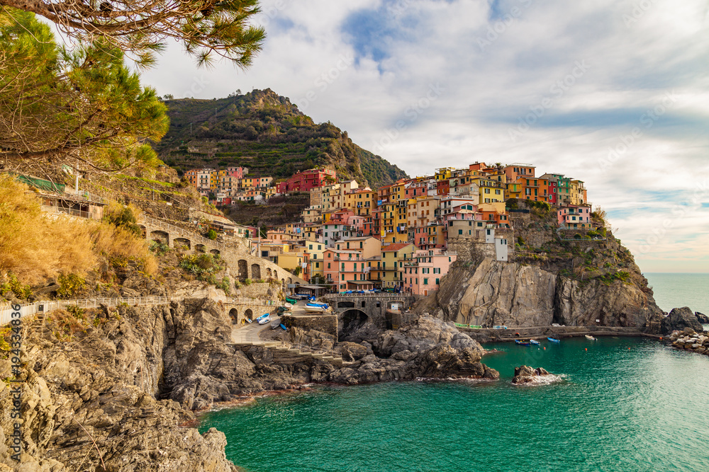 View of Manarola, picturesque village of Cinque Terre National park, province of La Spezia, Liguria, Italy