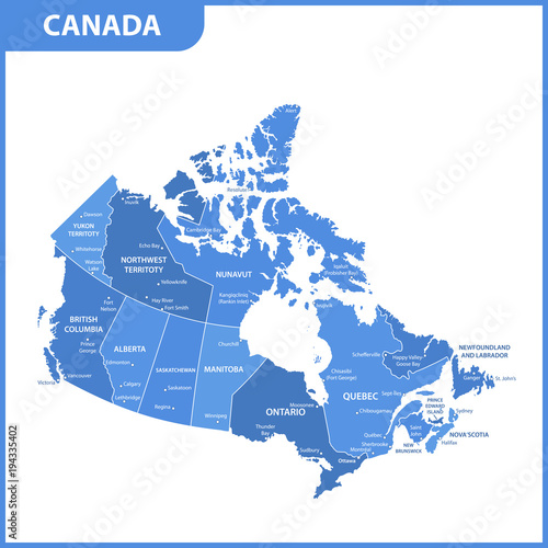 The detailed map of the Canada with regions or states and cities, capitals