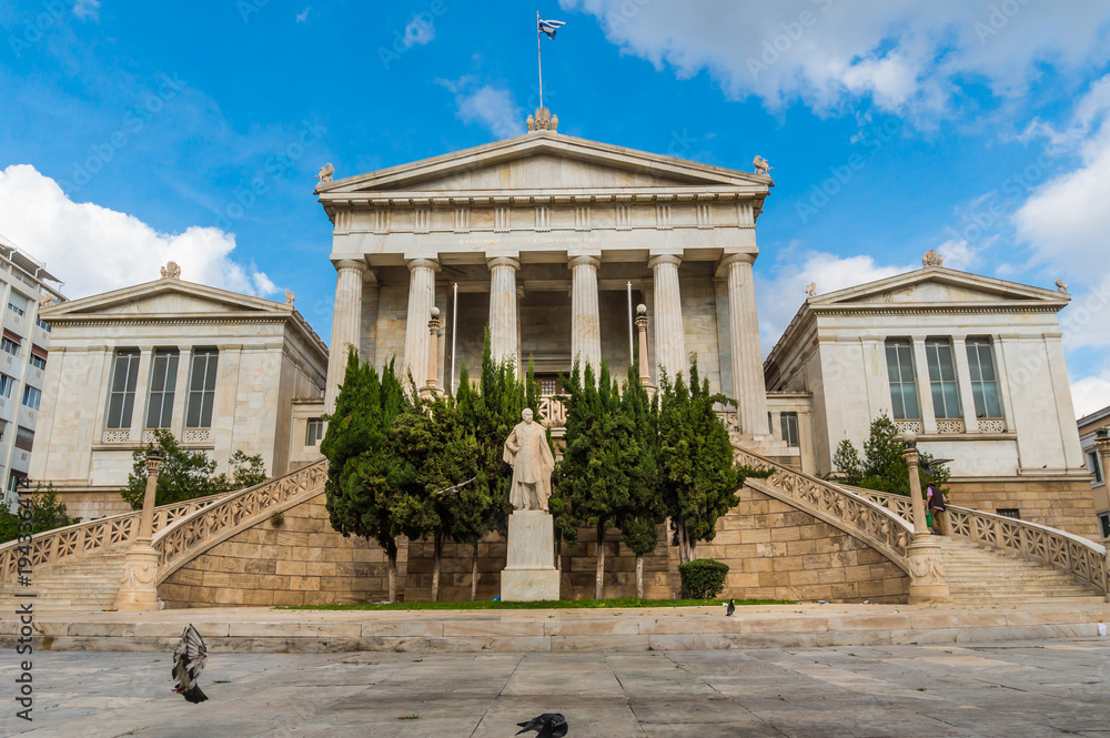 National library in the center of Athens Greece. One of the Trilogy of neoclassical buildings including the Academy of Athens and the original building of the Athens University in Panepistimiou street