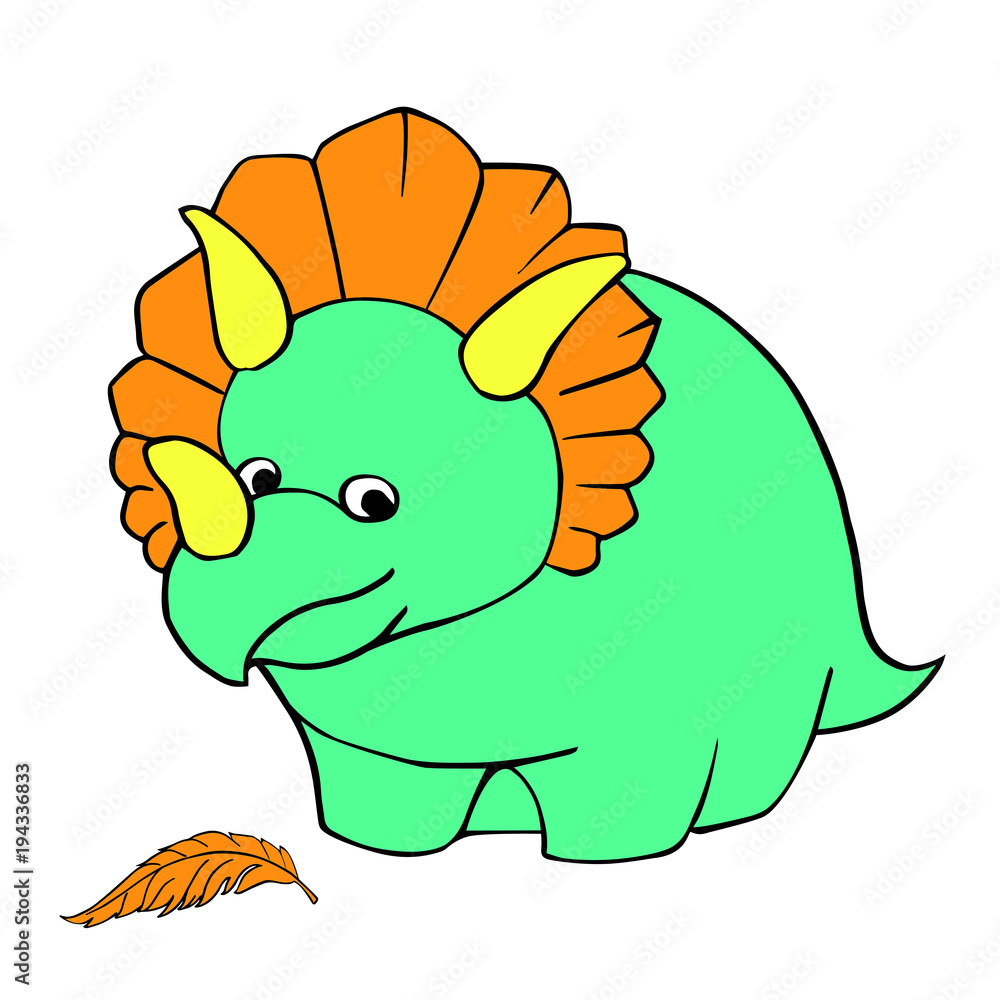 Funny dinosaur Triceratops. Children's cartoon character is blue with  yellow horns. Vector. Hand Drawn Stock Vector | Adobe Stock
