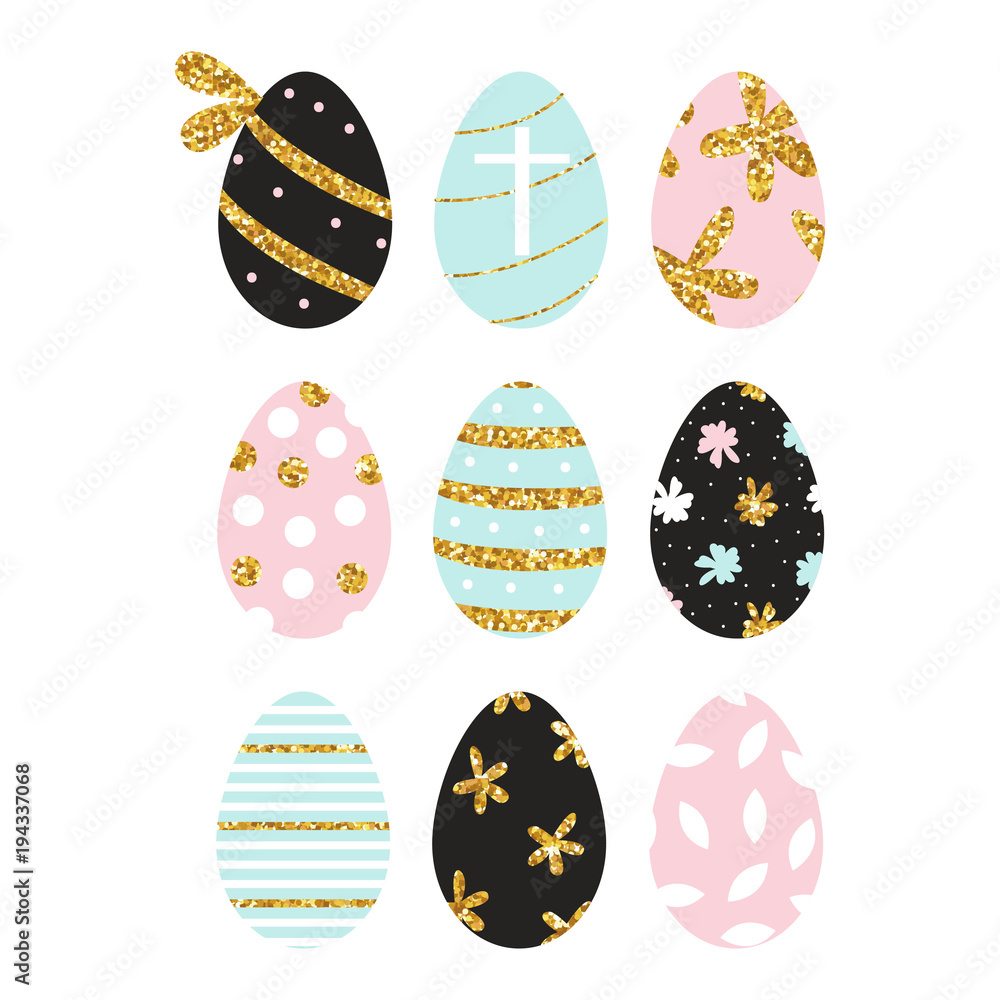 Set of cartoon Easter eggs. Vector hand drawn illustration.