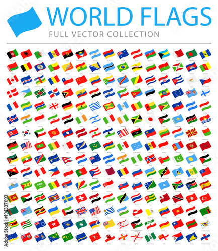 All World Flags - New Additional List of Countries and Territories - Vector Waving Flat Icons