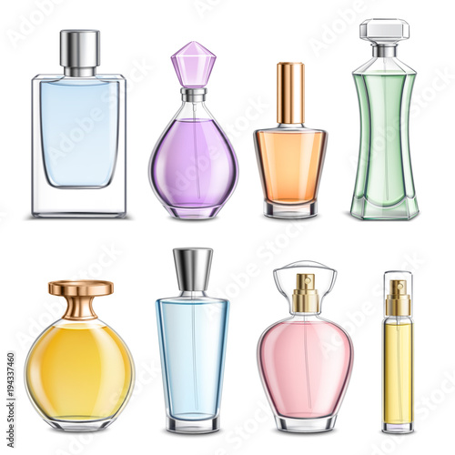Perfume Glass Bottles Colorful Realistic 