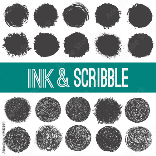Grunge textures. Scribble and ink circles. Abstract grime, dirt, sloppy graphic elements.
