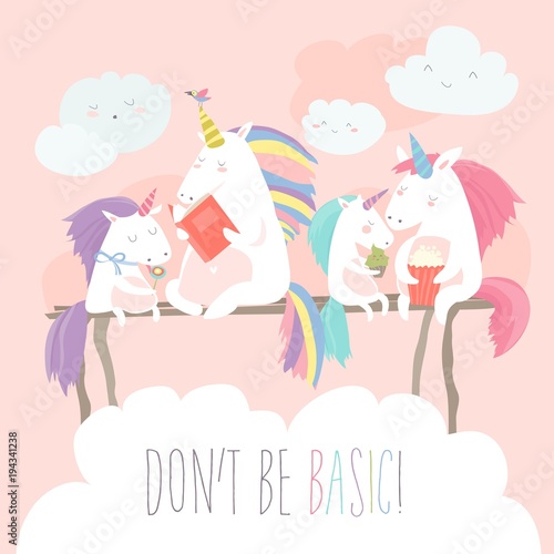 Unicorn reading book with friends