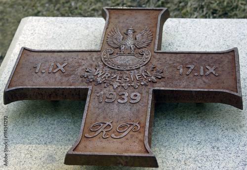 The memorial cross at the Katyn cemetery near Smolensk, Russia photo