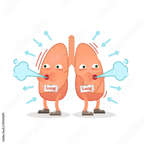 Breathing lungs character vector illustration, conceptual respiration
