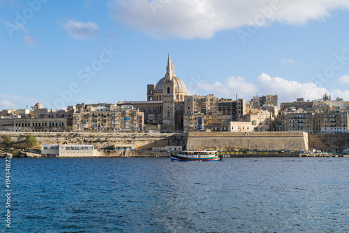 Cityscape of Valletta the capital of Malta across the Marsamxett Harbour