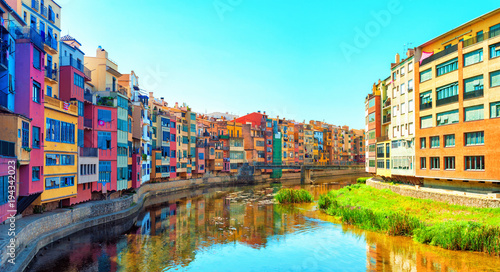 Colorful houses at river Onyar in Girona, Catalonia Spain © waku