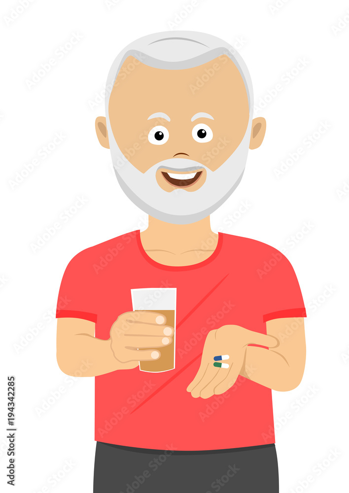 Senior man taking his pills holding glass of water Senior man taking his pills holding glass of water