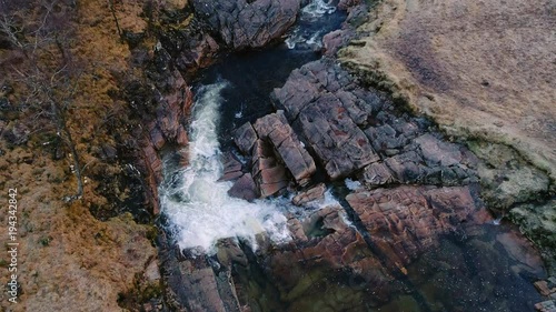 Aerial view of river Etive & rapid falls near Glencoe & Glen Etive, Scotland, UK. photo